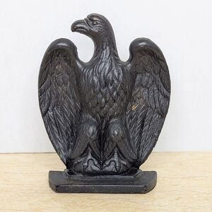 Vintage Cast Iron Emig Eagle Black Single Heavy Bookend Doorstop MCM Americana